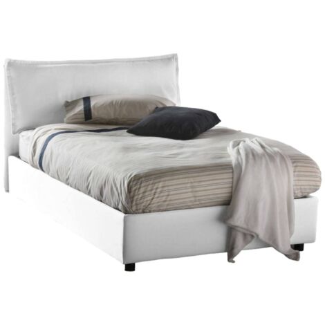 Talamo Italia - Letto piazza e mezza Attinia, Letto contenitore con rivestimento in tessuto, 100% Made in Italy, Apertura frontale, con materasso Cm 120x190 incluso, Bianco (1/5)