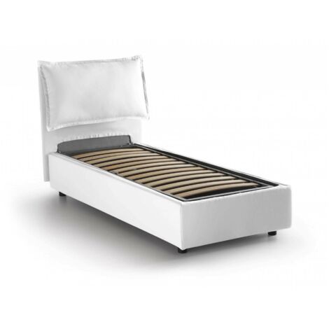 Letto Singolo Danton, Letto Contenitore Con Rivestimento In Ecopelle, 100% Made In Italy Apertura Frontale Adatto Per Materasso Cm 80x190 Bianco