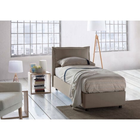 Letto singolo Dgrillo, Letto contenitore con rivestimento in ecopelle, 100%  Made in Italy, Apertura laterale, con materasso Cm 80x190 incluso, Bianco