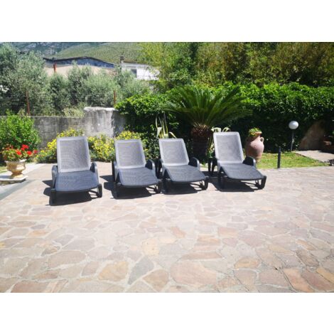 Lettino prendisole, Sdraio da giardino regolabile con braccioli, Lettino da esterno, 100 % Made in Italy, Cm 192x71h100, Antracite
