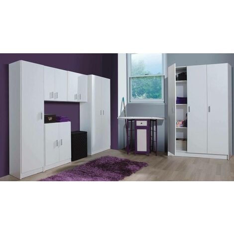 Armadio multiuso, Mobile ausiliario a 3 ante, Guardaroba portascarpe, Guardaroba portascope, cm 109x37h180, Bianco