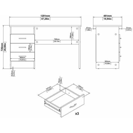 Scrivania Priscille 120x48cm - Scrittoio Moderno Con 3 Cassetti - Quercia E Bianco - Foto 7