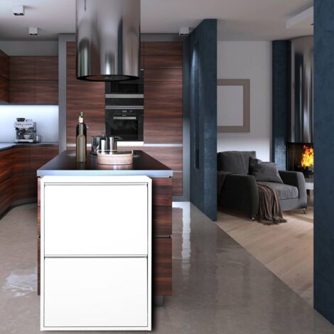 Dmora Pattumiera portarifiuti salvaspazio per differenziata con quattro secchi, colore bianco, Misure 60 x 92 x 25 cm, con imballo rinforzato