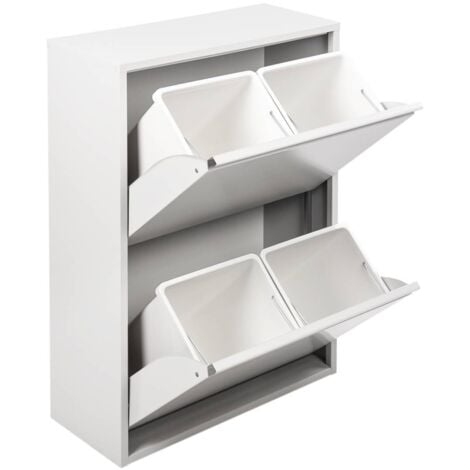 Dmora Pattumiera portarifiuti salvaspazio per differenziata con quattro secchi, colore bianco, Misure 60 x 92 x 25 cm, con imballo rinforzato