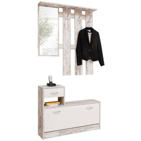 DMORA - Mobile Da Ingresso Con Specchiera, Entratina Per Atrio Con  Scarpiera, Svuotatasche Per Piccoli Appartamenti, Cm 100x25h180, Colore  Bianco E Rovere - ePrice