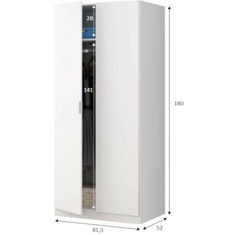 Dmora Guardaroba Orange, Armadio per camera da letto a 2 ante battenti, Mobile per camera da letto con 1 ripiano e barra appendiabiti, cm 82x52h180, Bianco, con imballo rinforzato