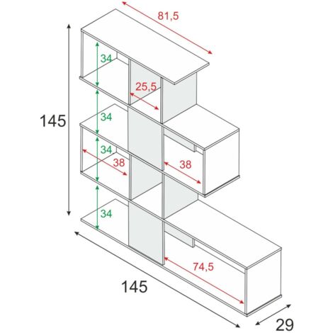 Dmora Libreria Pueblo, Mobile portalibri con 7 scomparti, Scaffale moderno  da ufficio, Mobile da parete con