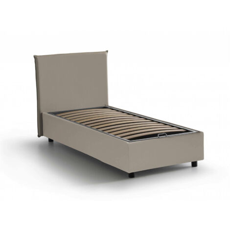 cm 205 x 85 h32 ecopelle con contenitore con apertura laterale Talamo Italia letto Silvia Somier singolo Bianco