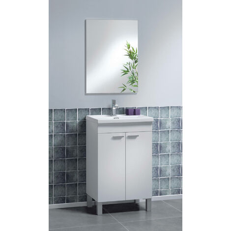 Dmora Mobile sottolavabo Naperville, Mobiletto per bagno, Armadio a 2 ante  con specchio, lavabo non incluso, cm 50x40h80, Bianco, con imballo