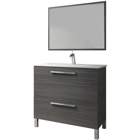 Dmora Mobile sottolavabo Hayward, Mobiletto per bagno, Armadio a 2 cassetti  e specchio, lavabo non incluso