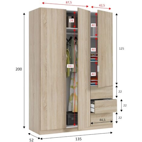 Mobile Salvaspazio Armadio 2 Ante 3 Ripani Multiuso in Legno MDF - Rovere