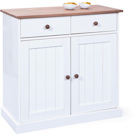 Dmora Credenza a due ante e due cassetti, colore bianco e marrone, cm 90 x  86