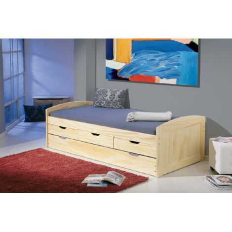 Dmora Letto con secondo letto a estrazione e cassetti, colore rovere, cm 98 x 63 x 205., con imballo rinforzato