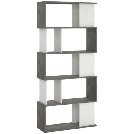 Dmora – Libreria moderna 80x30 h175 cm – Scaffale da ufficio in cemento e bianco – Mobile porta libri salvaspazio con ripiani (1/5)