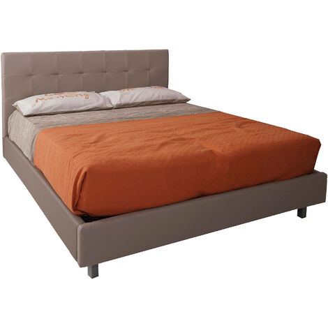 Dmora - Letto matrimoniale 0, Struttura per letto in legno ed ecopelle, Made in Italy, adatto per materasso 160x190 Cm, Tortora