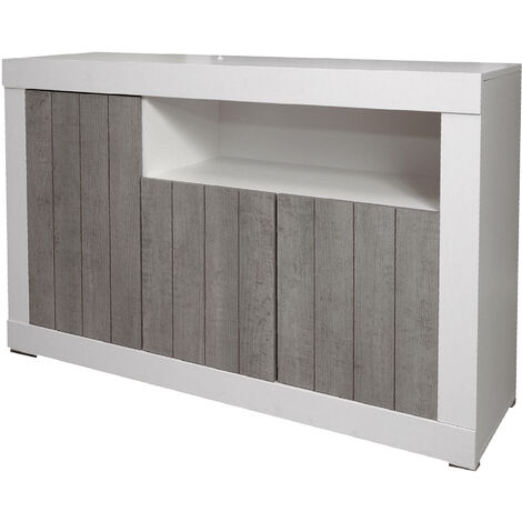 Compra Dmora Credenza Benicarlo, Madia moderna a 3 ante , Buffet da cucina  con ripiani, Mobile da soggiorno Porta TV, cm 138x42xh86, Bianco e Cemento  all'ingrosso