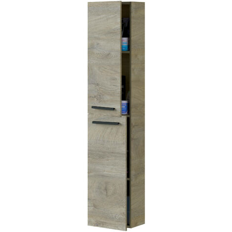 Colonna bagno LosAngeles, Mobile a colonna per bagno a 1 anta, Armadio  pensile sospeso con 5 ripiani, 51x25h135 cm, Rovere con imballo rinforzato