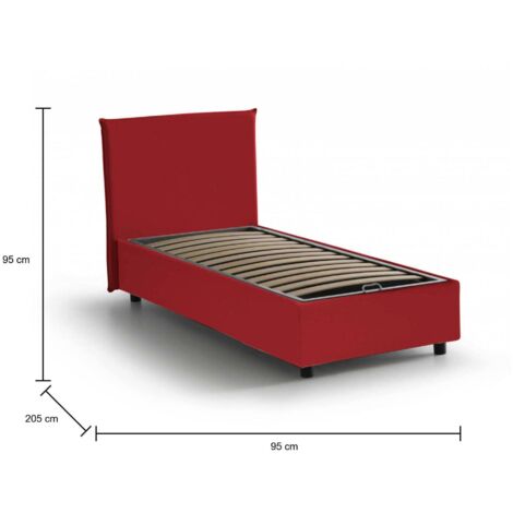 Talamo Letto Singolo Diana Contenitore In Tessuto Rosso | 100% Made In Italy Con Materasso Memory Incluso 80x190