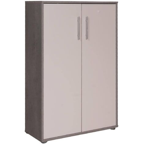 Dmora - Armadio multiuso 2 ante Angie, Mobile ausiliario, Guardaroba portascarpe, Libreria multifunzione a 2 ante, 79x34h118 cm, Cemento e Bianco (1/5)