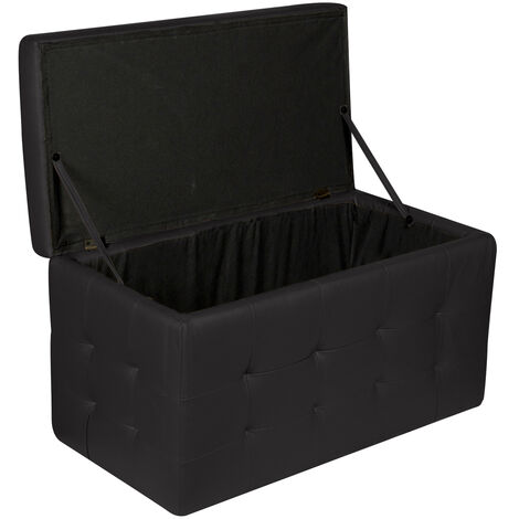 Dmora Pouf- contenitore in ecopelle, colore nero, Misure 84 x 49 x 44 cm,  con imballo