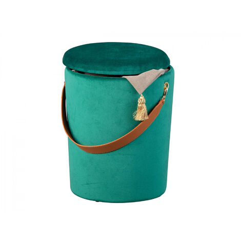 Pouf- contenitore in ecopelle, colore verde, cm 45 x 47 x 45.