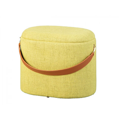 Dmora Pouf contenitore in tessuto con maniglia in ecopelle, colore  giallo-verde, cm 42x30x36, con imballo