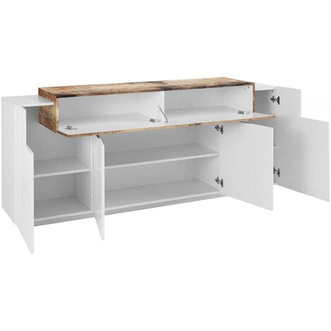 Dmora Credenza moderna a 7 ante, Made in Italy, Madia da cucina, Buffet di  design da soggiorno, cm 200x45h86, colore Bianco lucido e Pero : :  Casa e cucina