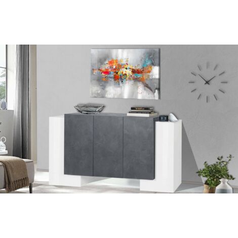 Mobile Contenitore 2 Ante 2 cassetti Moderno Grigio Lucido Anta con Serigrafia Soggiorno Madia Buffet con sportelli Design Mira 07