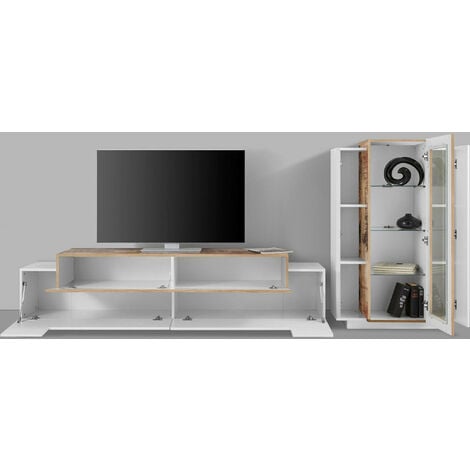 Dmora Parete attrezzata da soggiorno modulare, Made in Italy, con luce LED  bianca, Base porta TV