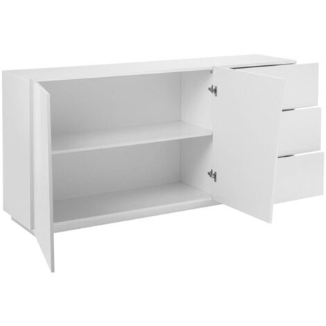 Dmora Bianco Lucido Credenza Moderna a 4 Ante e 3 cassetti, Made in Italy,  Madia da Cucina con Dettaglio, Buffet di Design da Soggiorno, cm 224x44h86,  Colore : : Casa e cucina