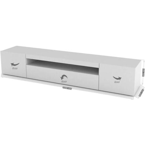 Dmora Mobile da soggiorno Porta TV, Made in Italy, Supporto per TV da salotto a 3 ante e ripiani, cm 200x40h37, colore Bianco lucido, con imballo rinforzato