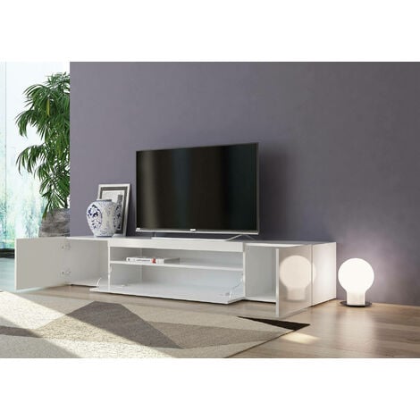Dmora Mobile da soggiorno Porta TV, Made in Italy, Supporto per TV da salotto a 3 ante e ripiani, cm 200x40h37, colore Bianco lucido, con imballo rinforzato