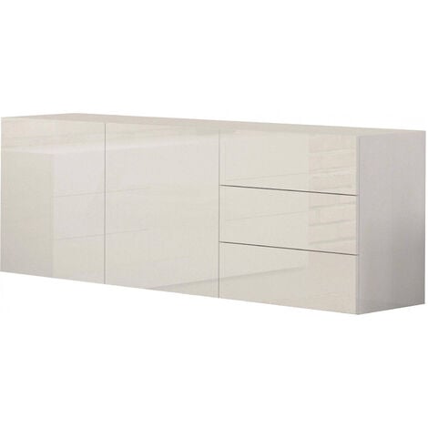 Credenza moderna a 2 ante e 3 cassetti, Made in Italy, Madia da cucina,  Buffet di design da soggiorno, cm 150x40h80, colore Bian