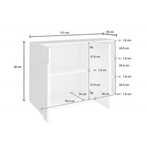 Mobile da ingresso a 2 ante e scaffali aperti, Made in Italy, Entratina  moderna, Credenza per atrio, cm 121x38h86, colore Grigio