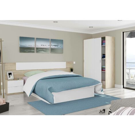 Guardaroba, Armadio per camera da letto a 2 ante scorrevoli, Mobile con 3 ripiani e barra appendiabiti, cm 120x50h200, Rovere e Bianco