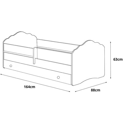 Letto singolo per bambini, Lettino per cameretta, Letto con protezione  anticaduta e testiera a nuvola, cm 164x88h63, colore Bianco