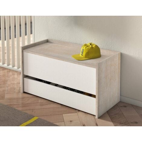 Cassapanca Lantana, Mobile da ingresso moderno con scarpiera, Cassapanca  baule con due contenitori, 100% Made in Italy, 90x40h46 cm, Bianco e  Rovere, con imballo rinforzato