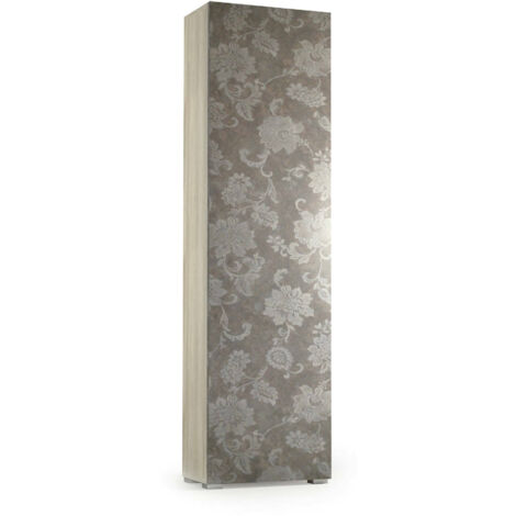 Dmora Armadio multiuso Fiordaliso, Mobile lineare a 1 Anta e 7 ripiani, Colonna da ingresso o bagno, Scarpiera moderna, 100% Made in Italy, Cm 50x30h182, Olmo e fantasia, con imballo rinforzato