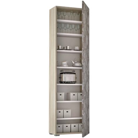 Dmora Armadio multiuso Fiordaliso, Mobile lineare a 1 Anta e 7 ripiani, Colonna da ingresso o bagno, Scarpiera moderna, 100% Made in Italy, Cm 50x30h182, Olmo e fantasia, con imballo rinforzato