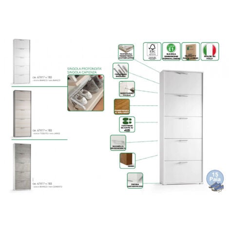 Dmora Scarpiera Margherita, Mobile multiuso da ingresso con 5 ante a  ribalta, Armadietto portascarpe moderno, 100