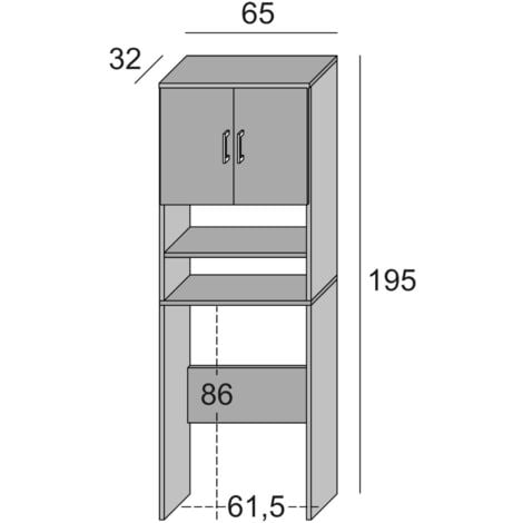 Dmora Armadio multiuso Anemone, Mobile lineare a 2 Ante battenti e ripiani,  Mobile per lavanderia portalavatrice