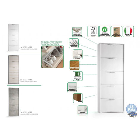 Scarpiera con 1 anta a ribalta in polipropilene, Mobiletto componibile da  interno o esterno, 100% Made in Italy, cm 51x18h40, color Bianco