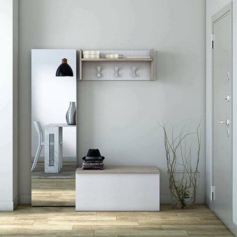 Dmora Baule Miltonia, Capiente box contenitore multiuso, Cassapanca moderna, 100% Made in Italy, Cm 90x45h45, Bianco e Rovere, con imballo rinforzato