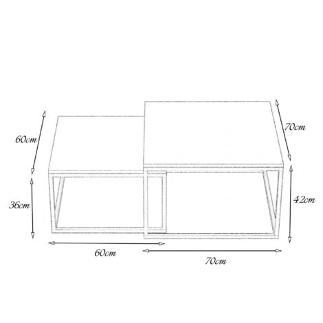 Set di 2 tavolini da Salotto, Tavolino da caffè con gambe in metallo,  Tavolo da soggiorno in stile industrial, cm 42x70h42, colore Acero