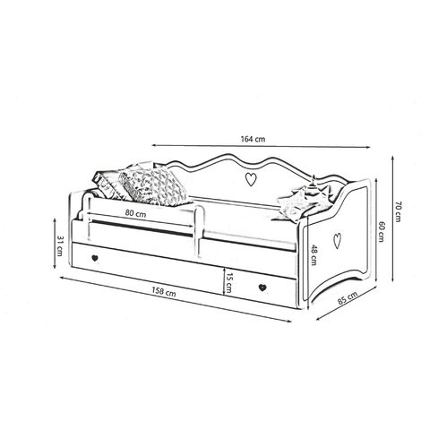 Letto singolo per bambini, Lettino con cassettone e protezione