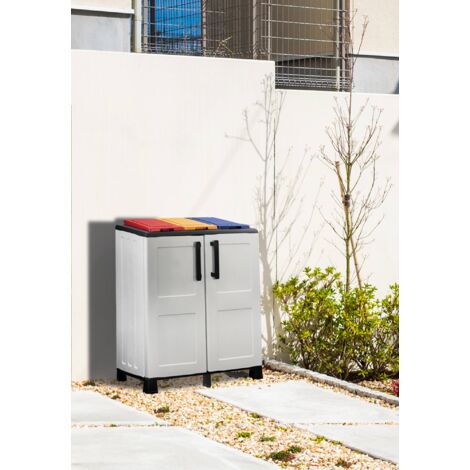 Armadio Da Esterno Dmora Veurne - Portascope 2 Ante, 68x37x169 Cm, Grigio Chiaro E Nero, Resistente A UV E Impermeabile, Made In Italy