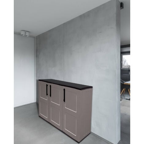 Mobiletto multiuso da esterno o interno, Armadio basso a 2 ante e 1 ripiano  in polipropilene, Mobile 100% Made in Italy, cm 68x37h84, colore Grigio