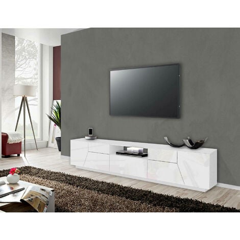 Mobile porta TV basso Baltik dal design moderno. Parete attrezzata moderna  con 2 ante bianco anticato e un ripiano, dimensioni 139x42xh53 cm.