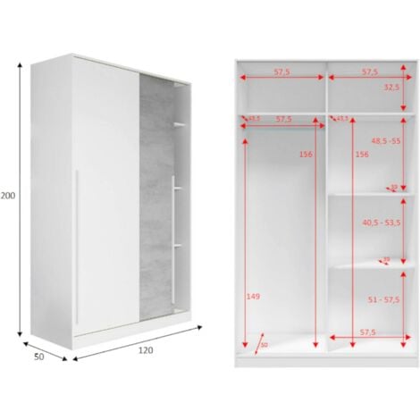 Compra Dmora Guardaroba Downey, Armadio per camera da letto a 2 ante  scorrevoli, Mobile con barra appendiabiti e 3 ripiani, cm 120x50h200,  Cemento e Bianco all'ingrosso