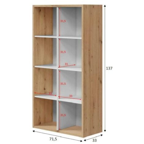 Dmora Libreria Sacramento, Mobile portalibri reversibile con 8 scomparti,  Mobile Porta tv multiposizione, cm 72x33h137, Rovere